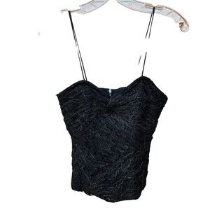 Intermix Black Metallic Lace Spaghetti Strap Corset Crop Top XSmall NWT
